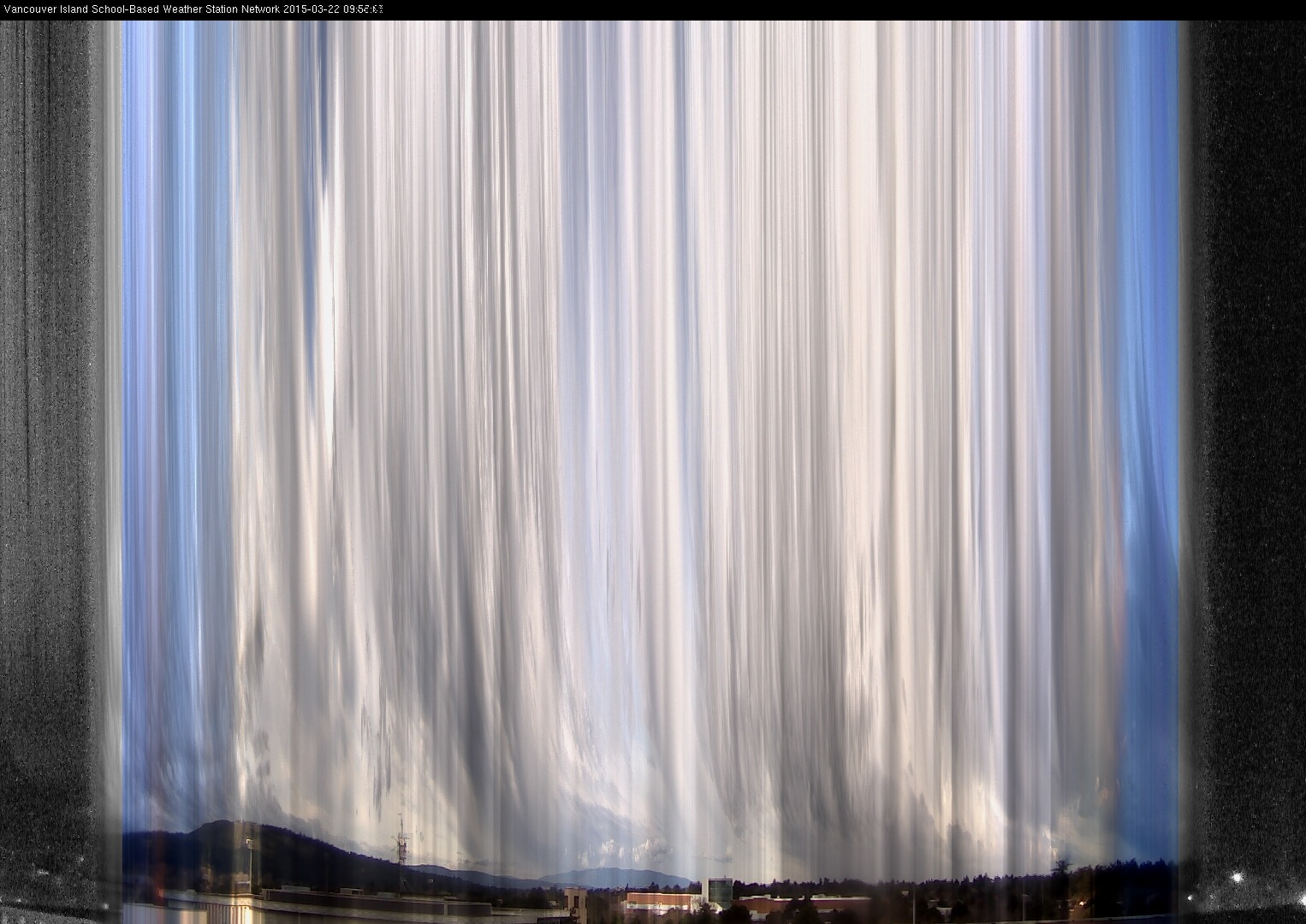 image of the sky seen from UVic, each column of pixels is a different minute, keogram