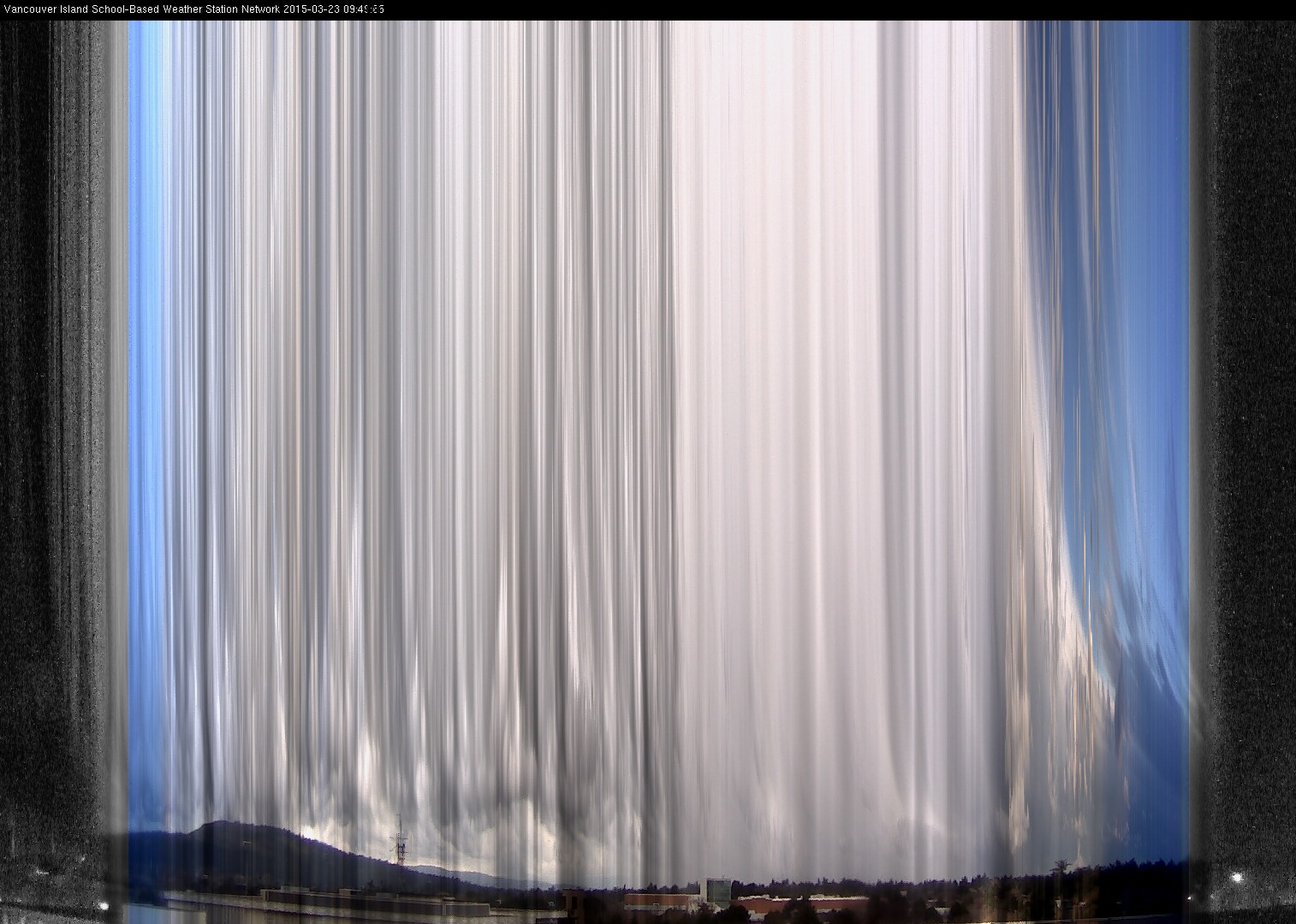 image of the sky seen from UVic, each column of pixels is a different minute, keogram