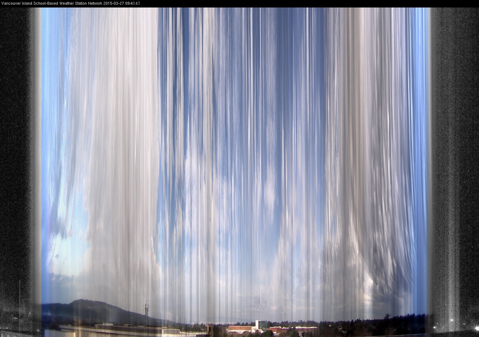 image of the sky seen from UVic, each column of pixels is a different minute, keogram