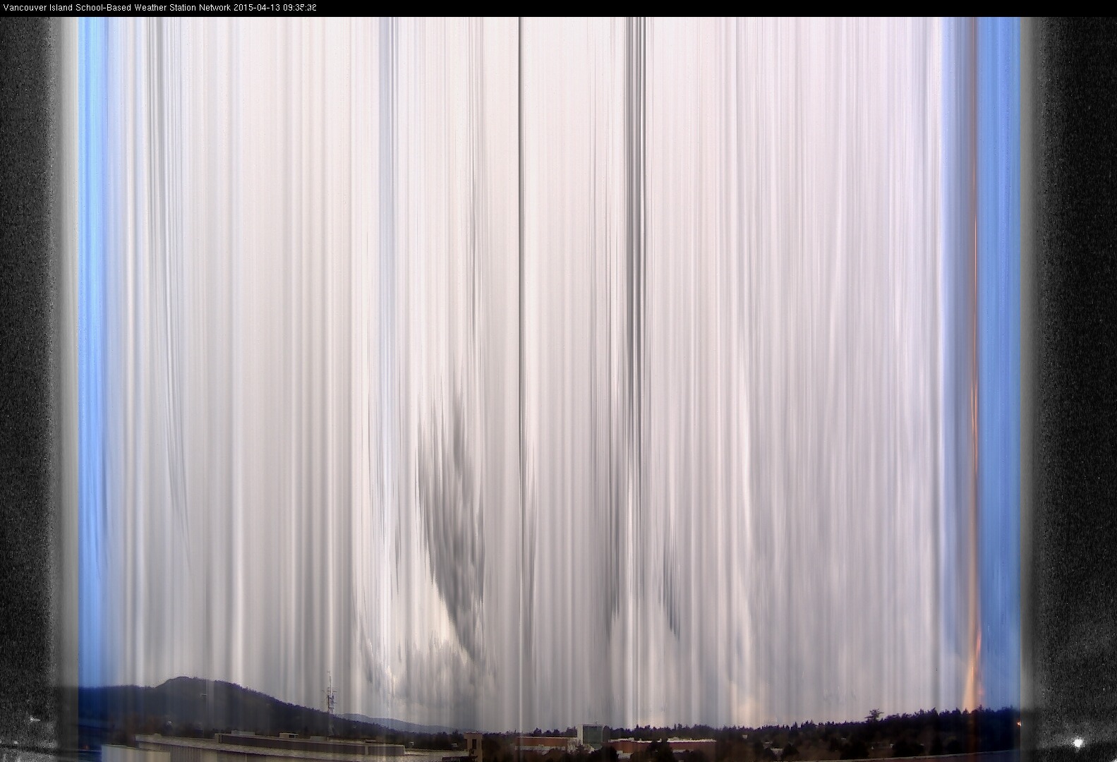 image of the sky seen from UVic, each column of pixels is a different minute, keogram