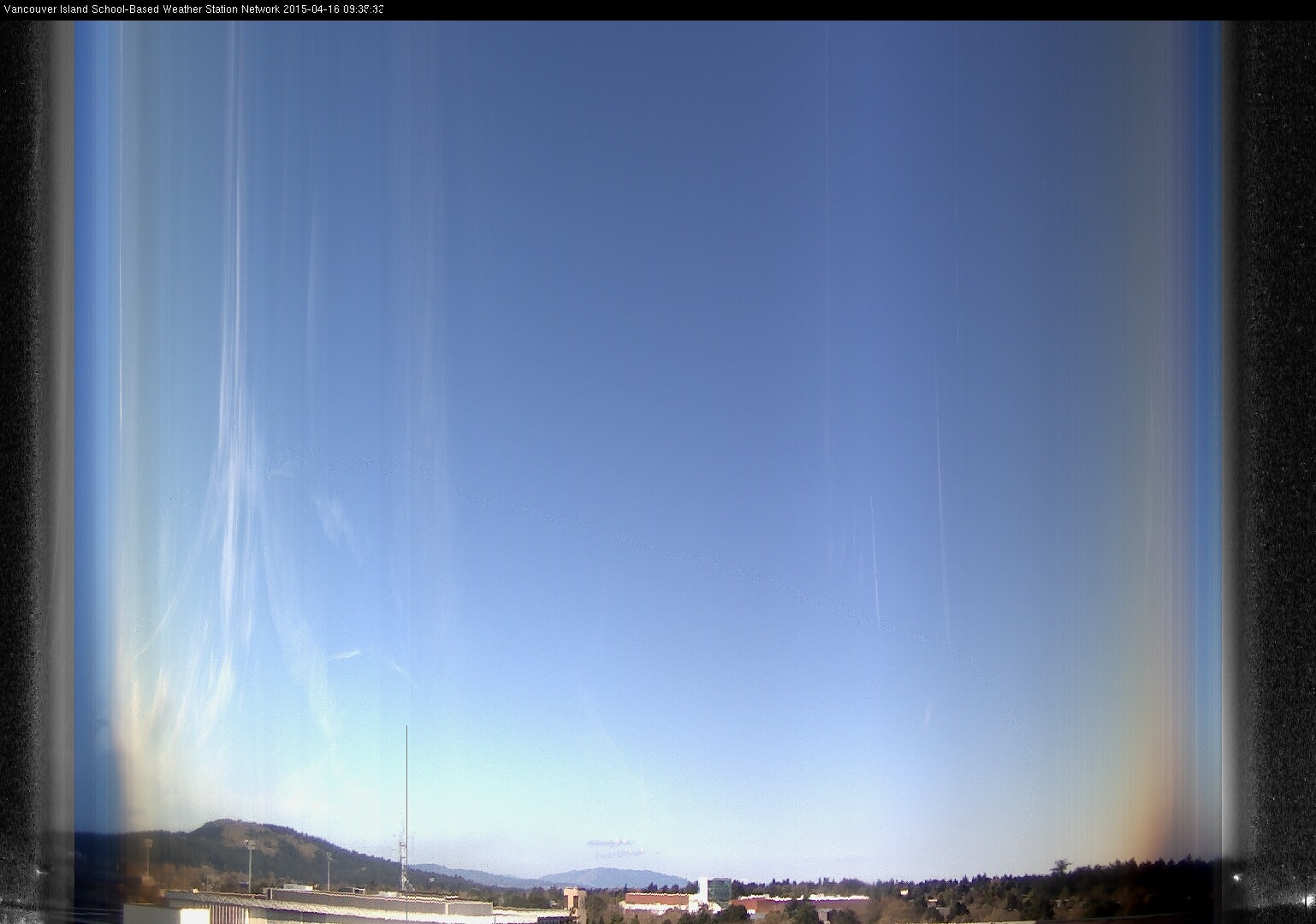 image of the sky seen from UVic, each column of pixels is a different minute, keogram