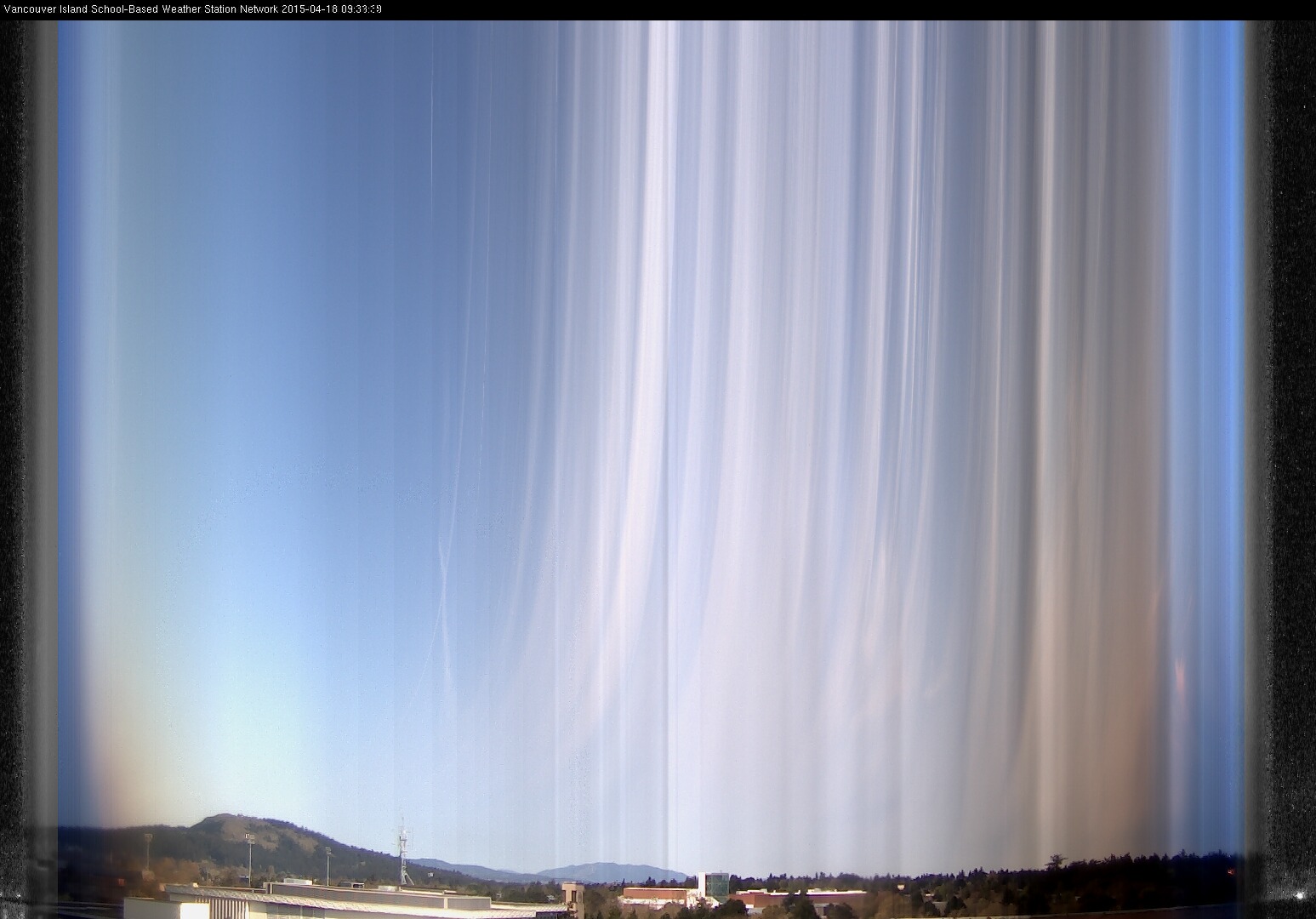 image of the sky seen from UVic, each column of pixels is a different minute, keogram