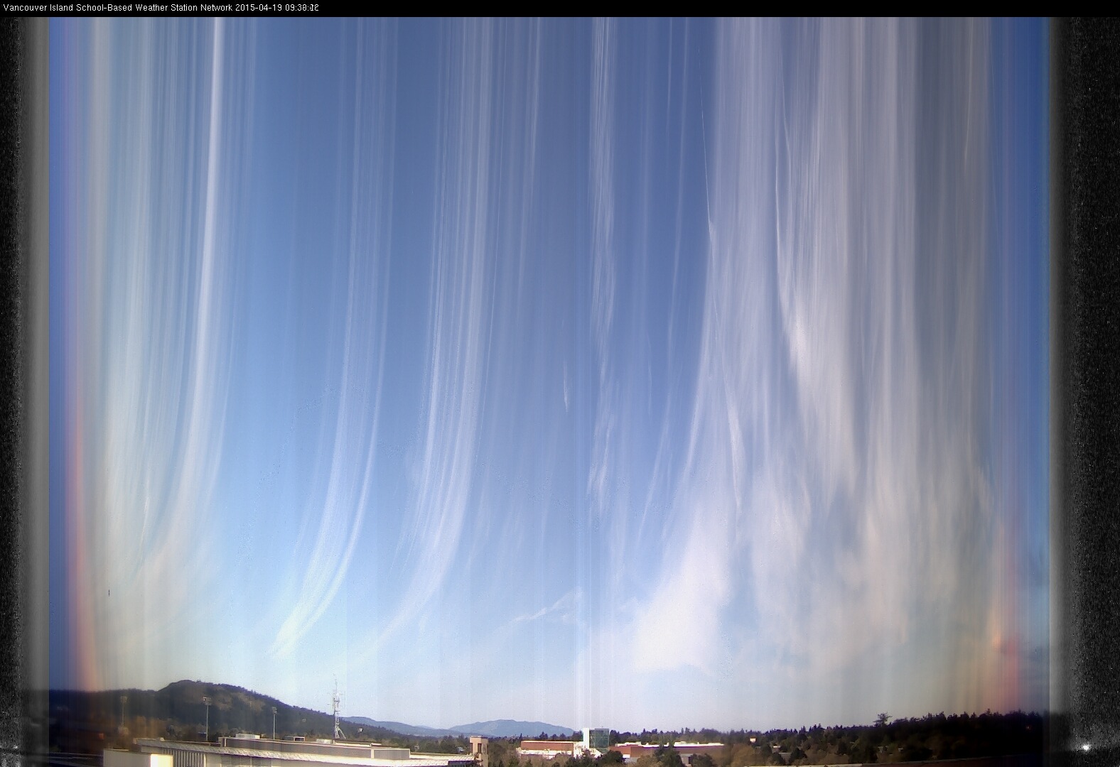 image of the sky seen from UVic, each column of pixels is a different minute, keogram