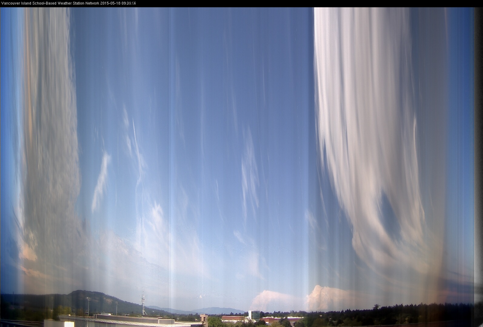 image of the sky seen from UVic, each column of pixels is a different minute, keogram