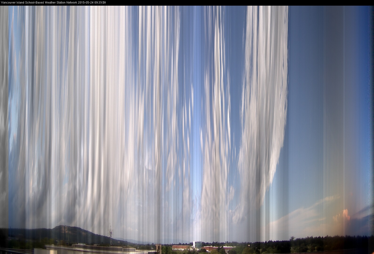 image of the sky seen from UVic, each column of pixels is a different minute, keogram