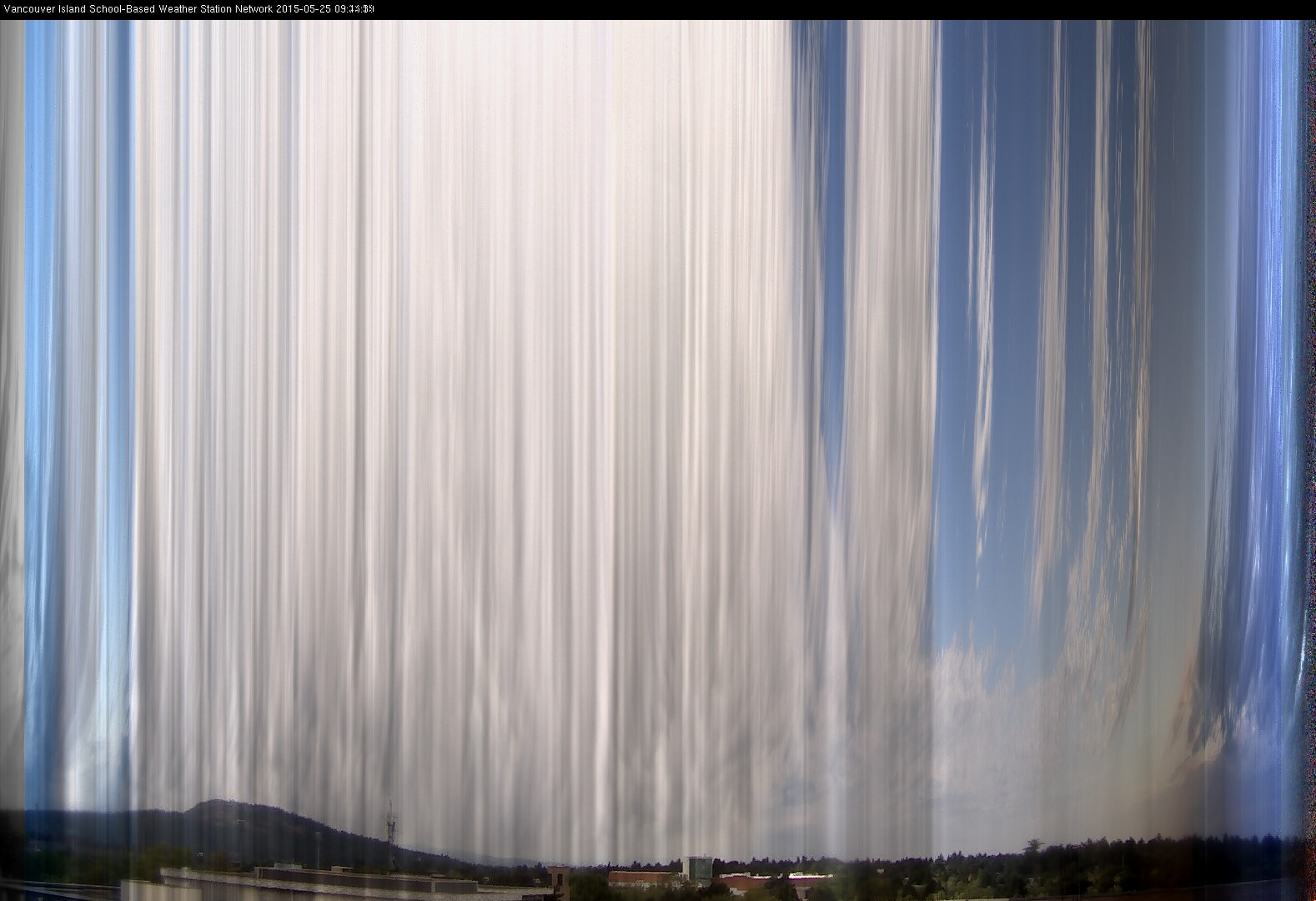 image of the sky seen from UVic, each column of pixels is a different minute, keogram
