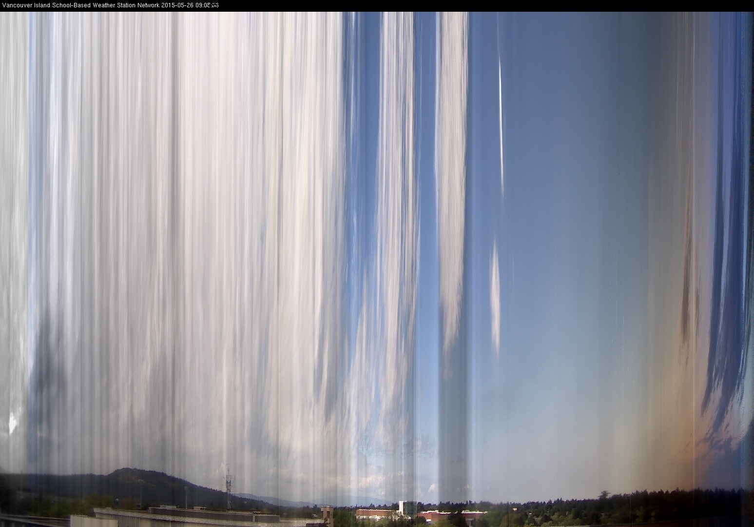 image of the sky seen from UVic, each column of pixels is a different minute, keogram