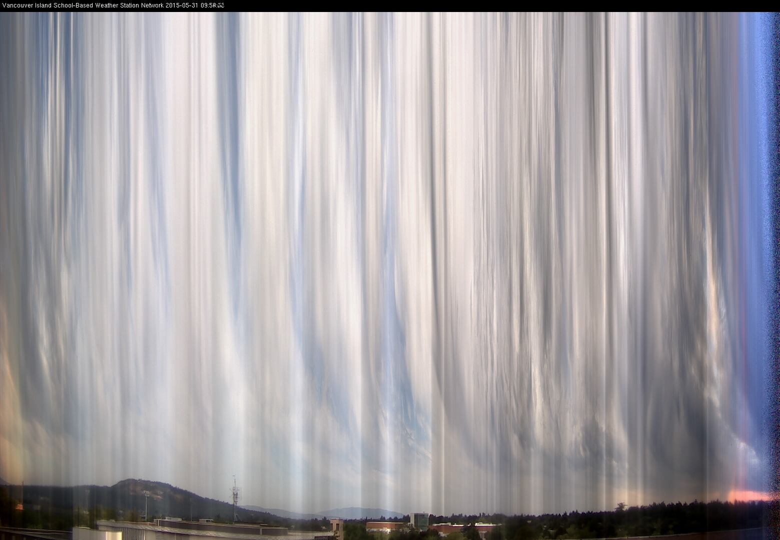 image of the sky seen from UVic, each column of pixels is a different minute, keogram