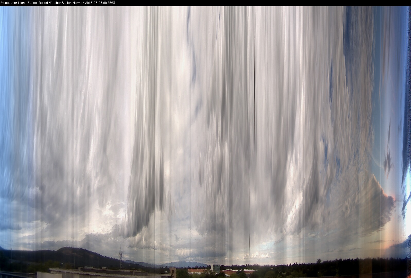image of the sky seen from UVic, each column of pixels is a different minute, keogram