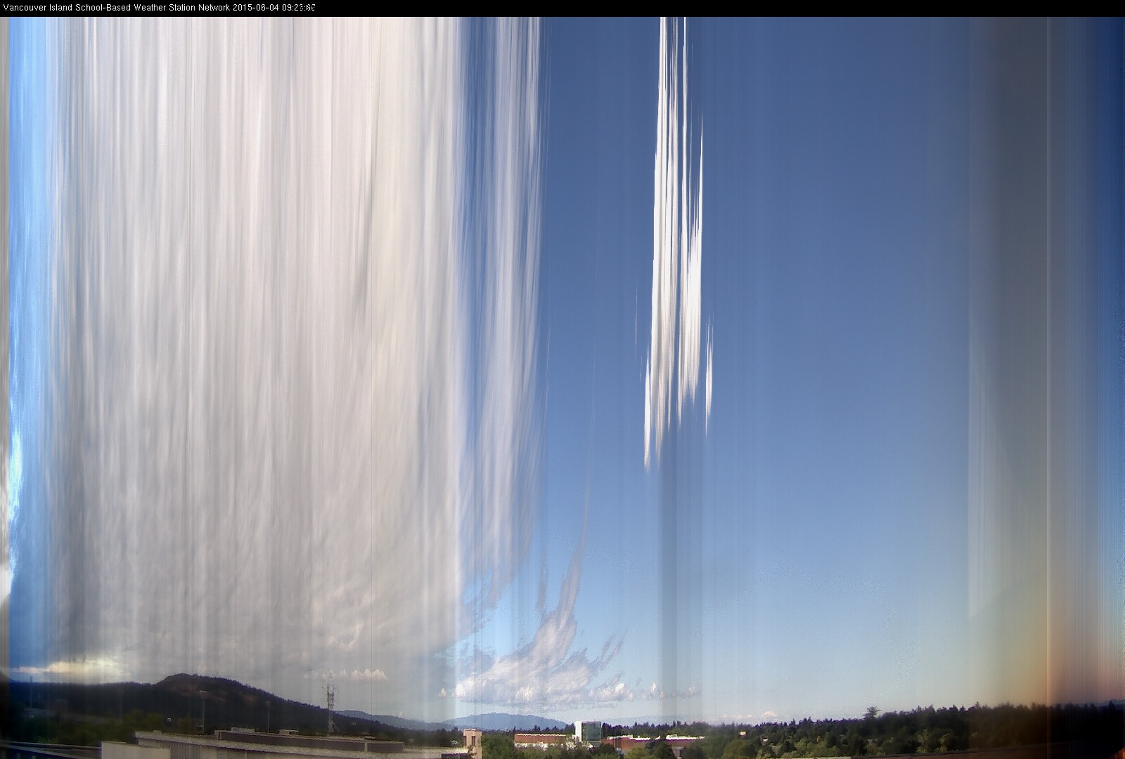 image of the sky seen from UVic, each column of pixels is a different minute, keogram