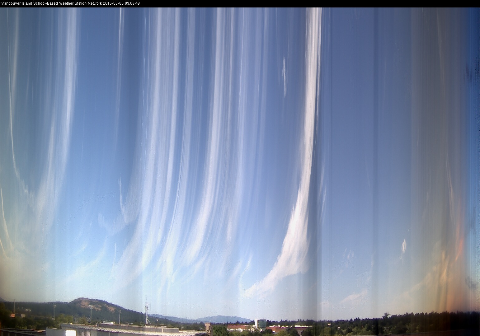 image of the sky seen from UVic, each column of pixels is a different minute, keogram
