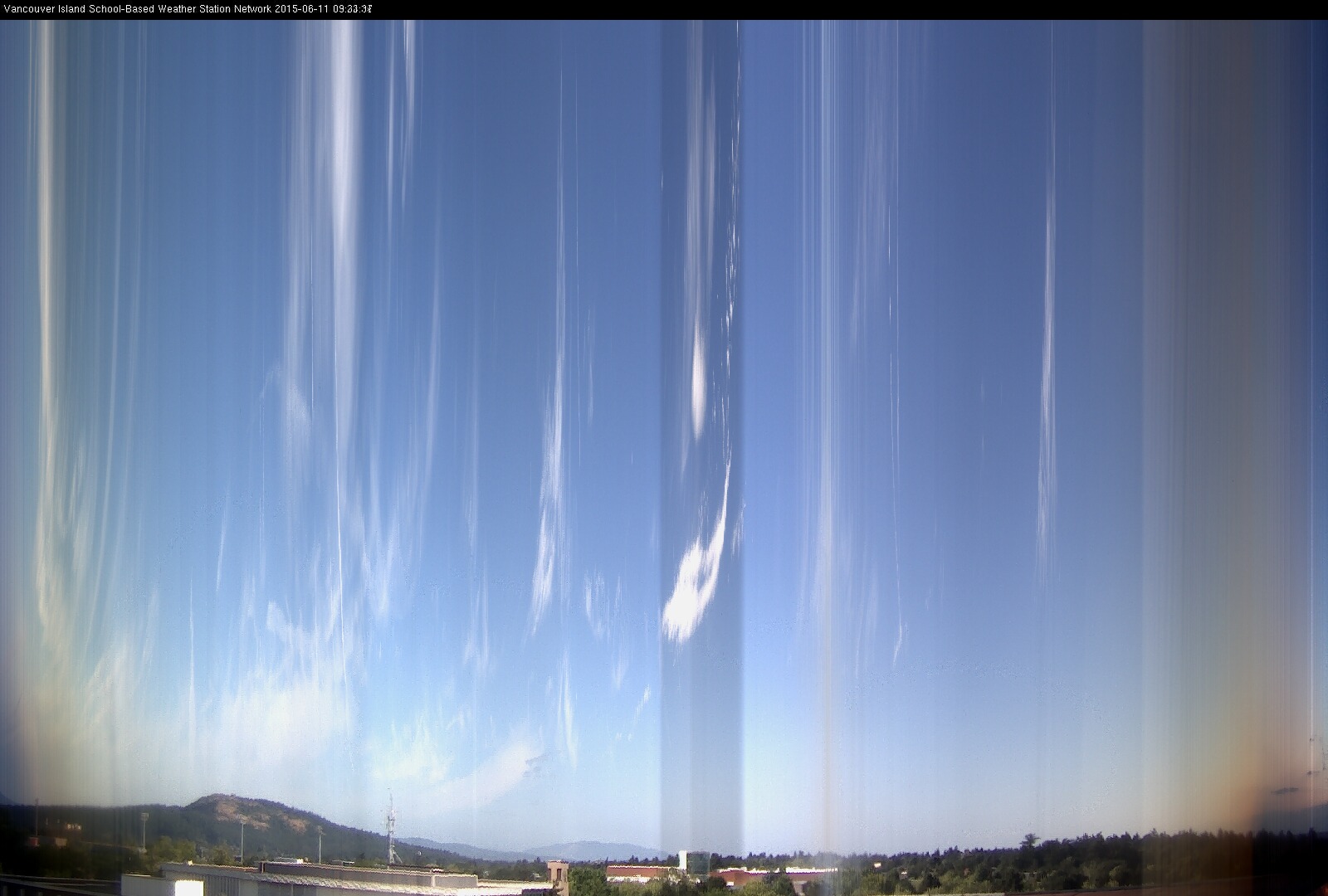 image of the sky seen from UVic, each column of pixels is a different minute, keogram