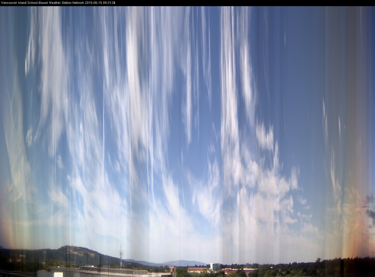image of the sky seen from UVic, each column of pixels is a different minute, keogram
