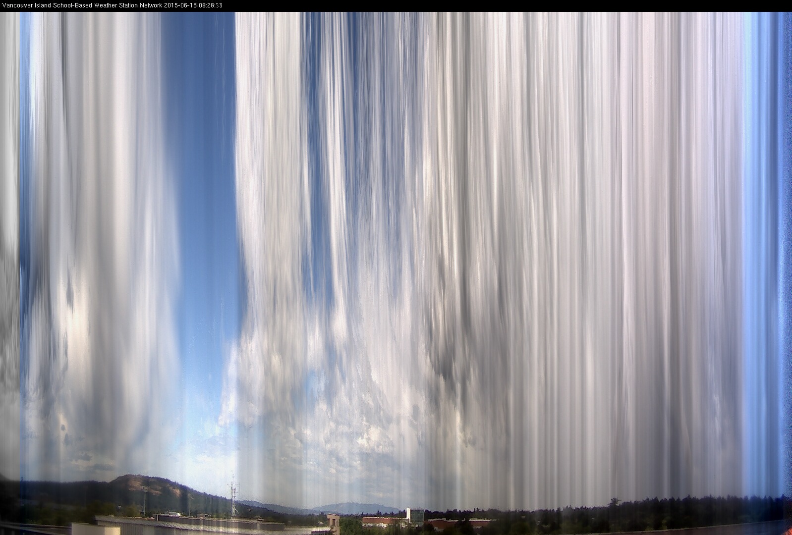 image of the sky seen from UVic, each column of pixels is a different minute, keogram