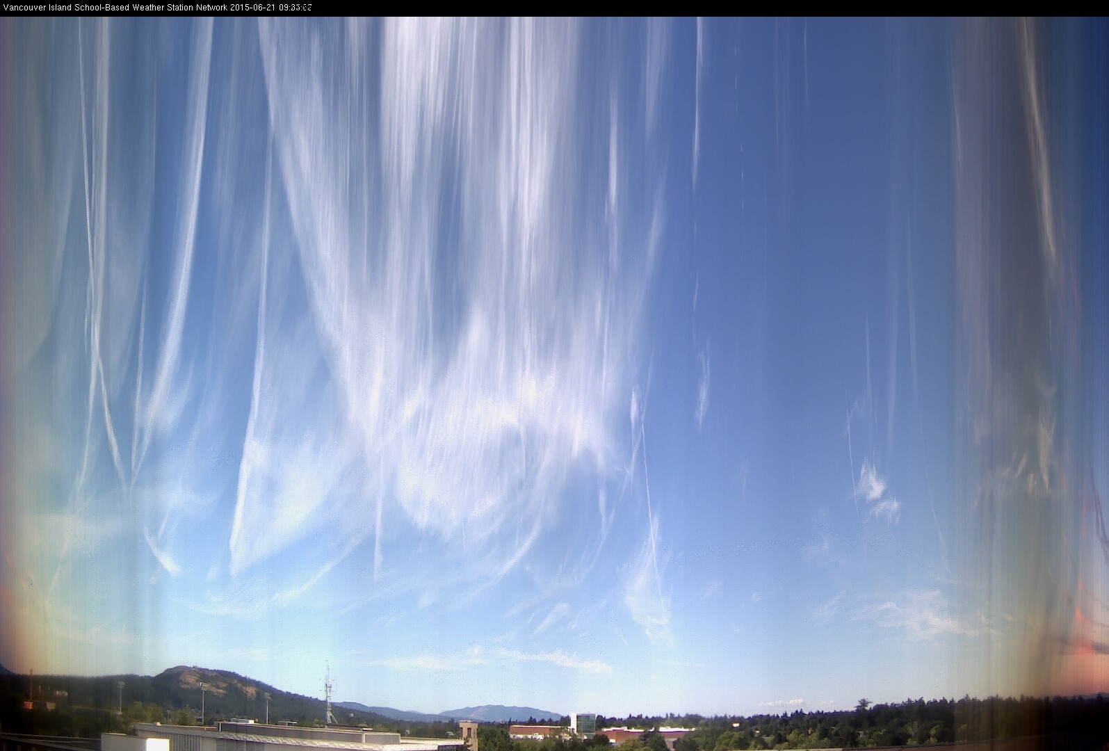 image of the sky seen from UVic, each column of pixels is a different minute, keogram