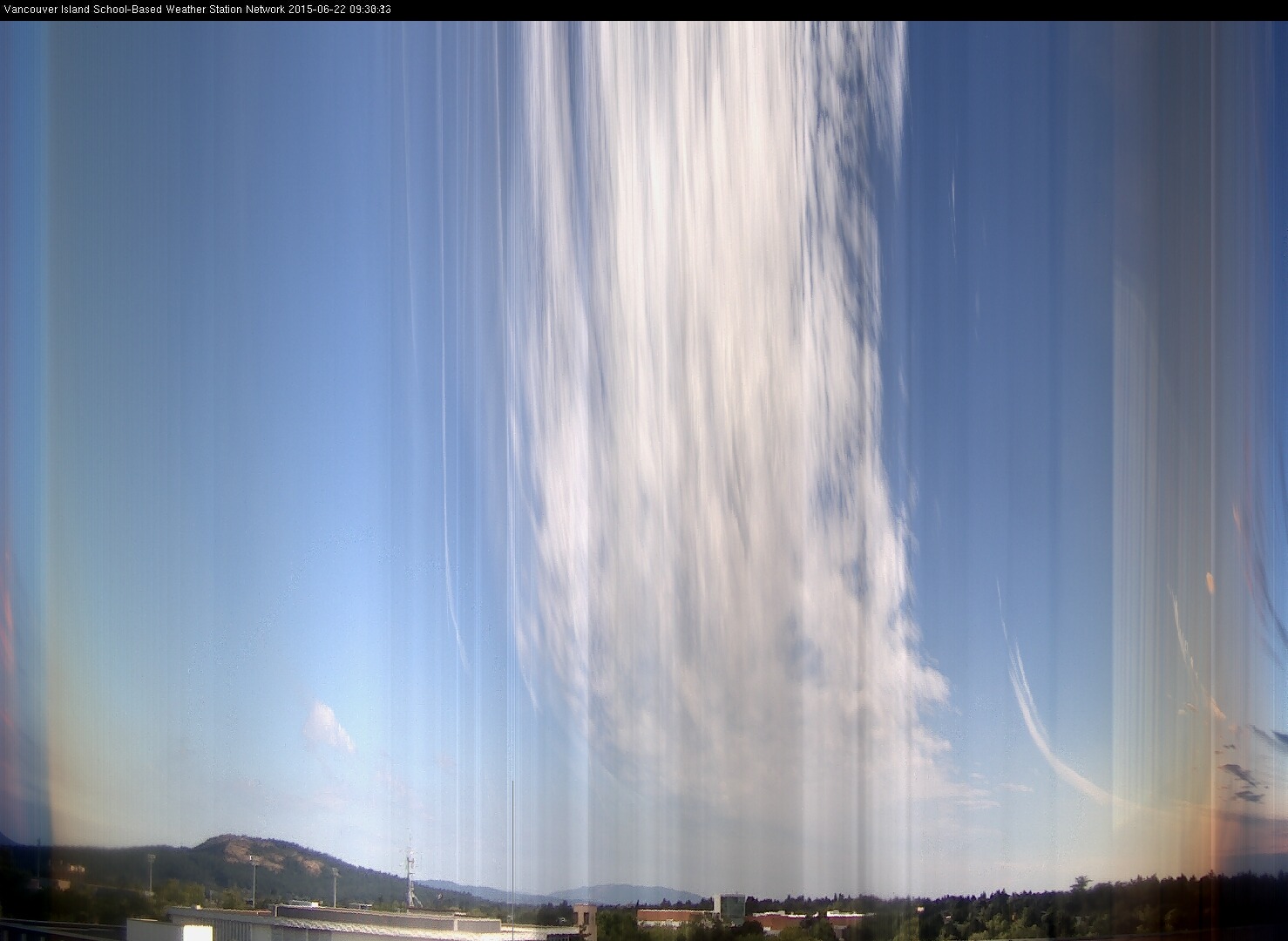image of the sky seen from UVic, each column of pixels is a different minute, keogram