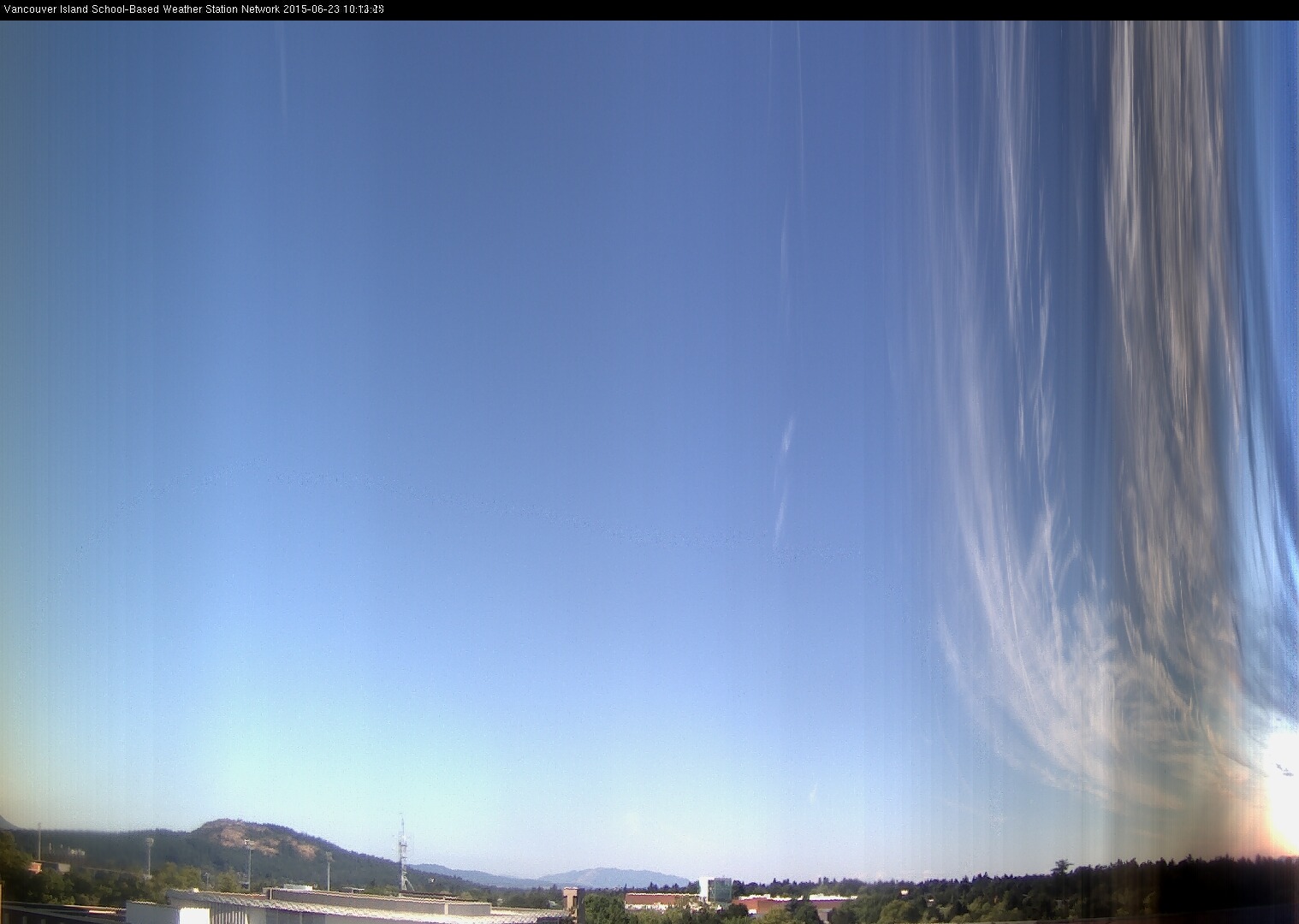 image of the sky seen from UVic, each column of pixels is a different minute, keogram
