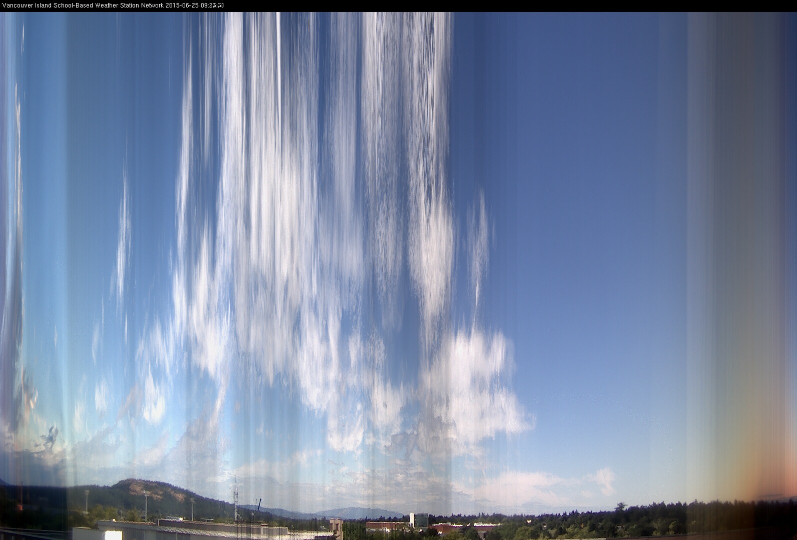 image of the sky seen from UVic, each column of pixels is a different minute, keogram