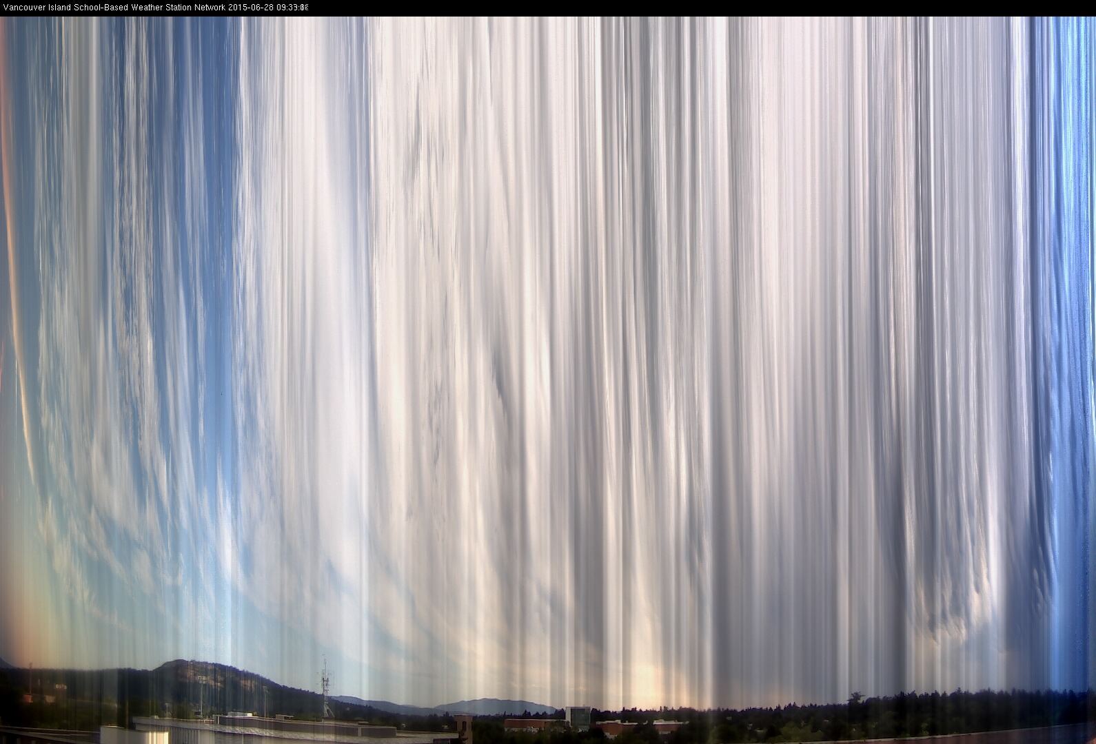 image of the sky seen from UVic, each column of pixels is a different minute, keogram