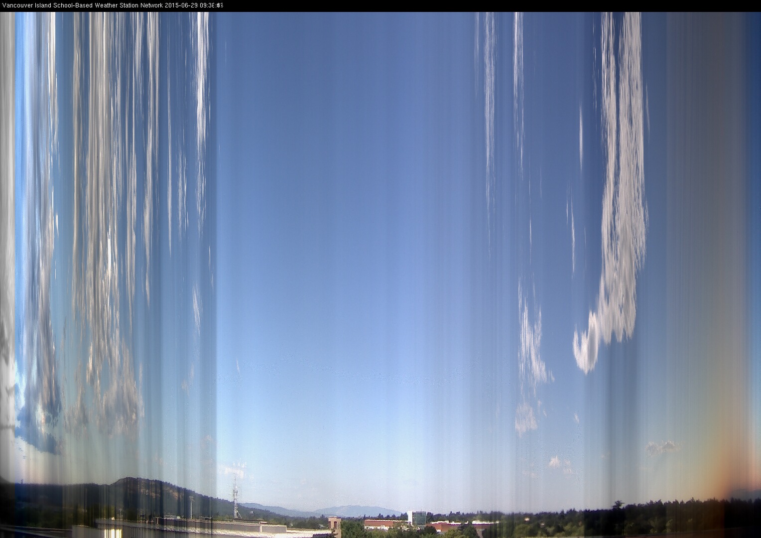 image of the sky seen from UVic, each column of pixels is a different minute, keogram