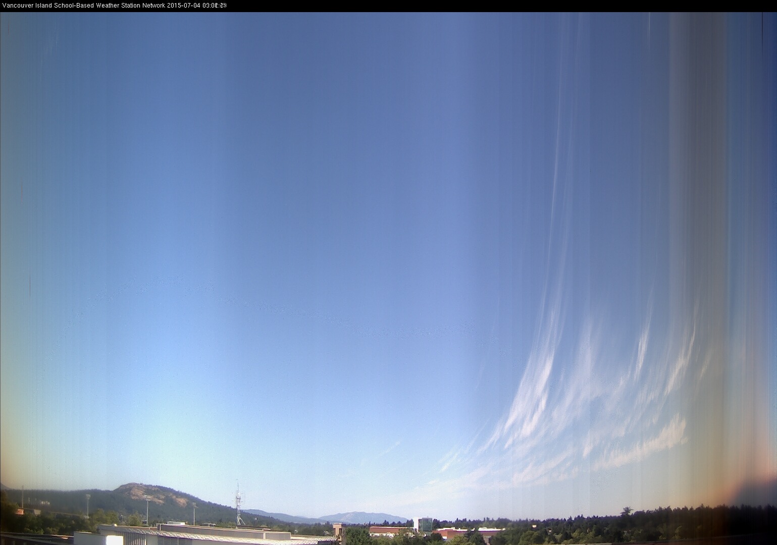 image of the sky seen from UVic, each column of pixels is a different minute, keogram