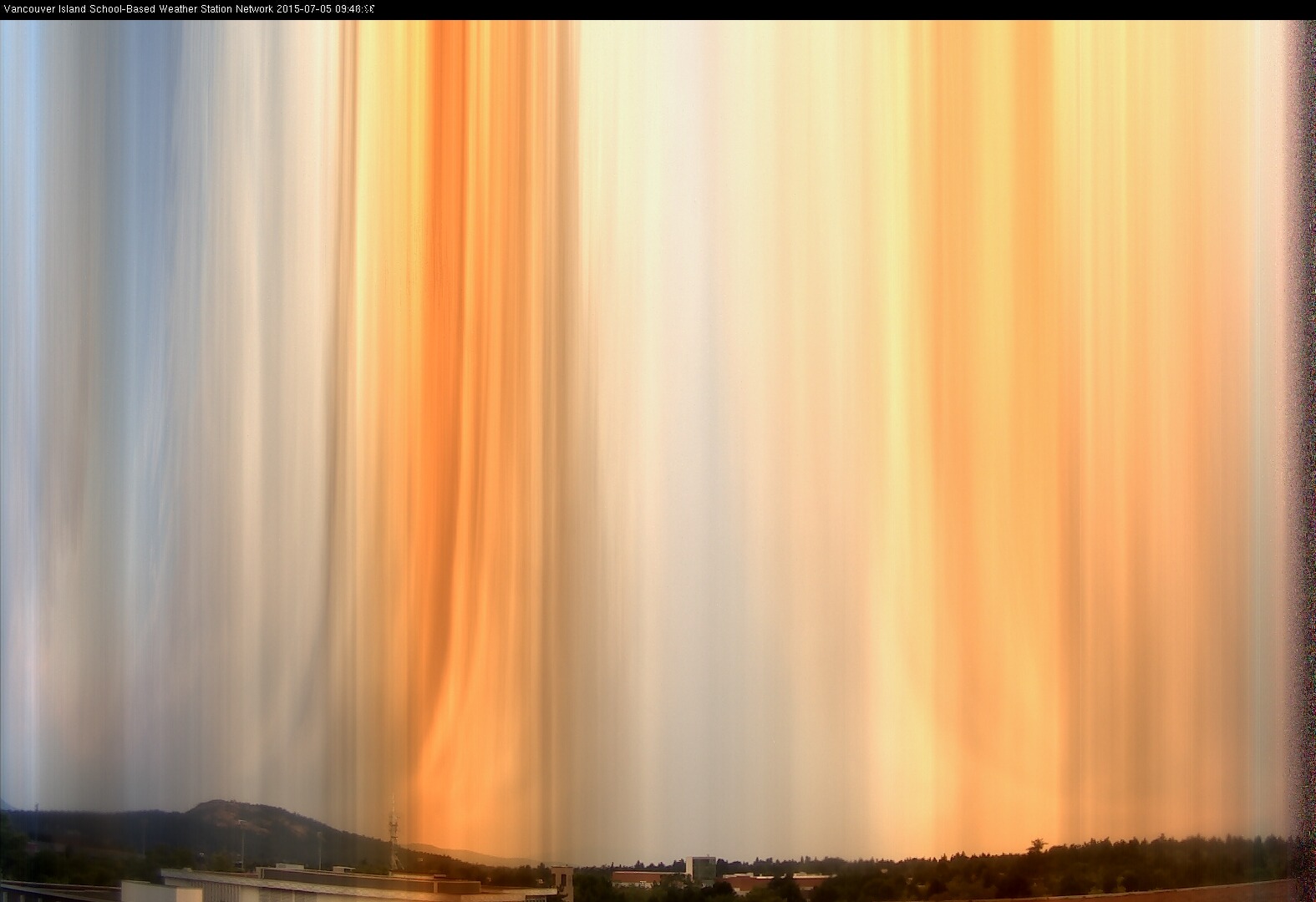 image of the sky seen from UVic, each column of pixels is a different minute, keogram
