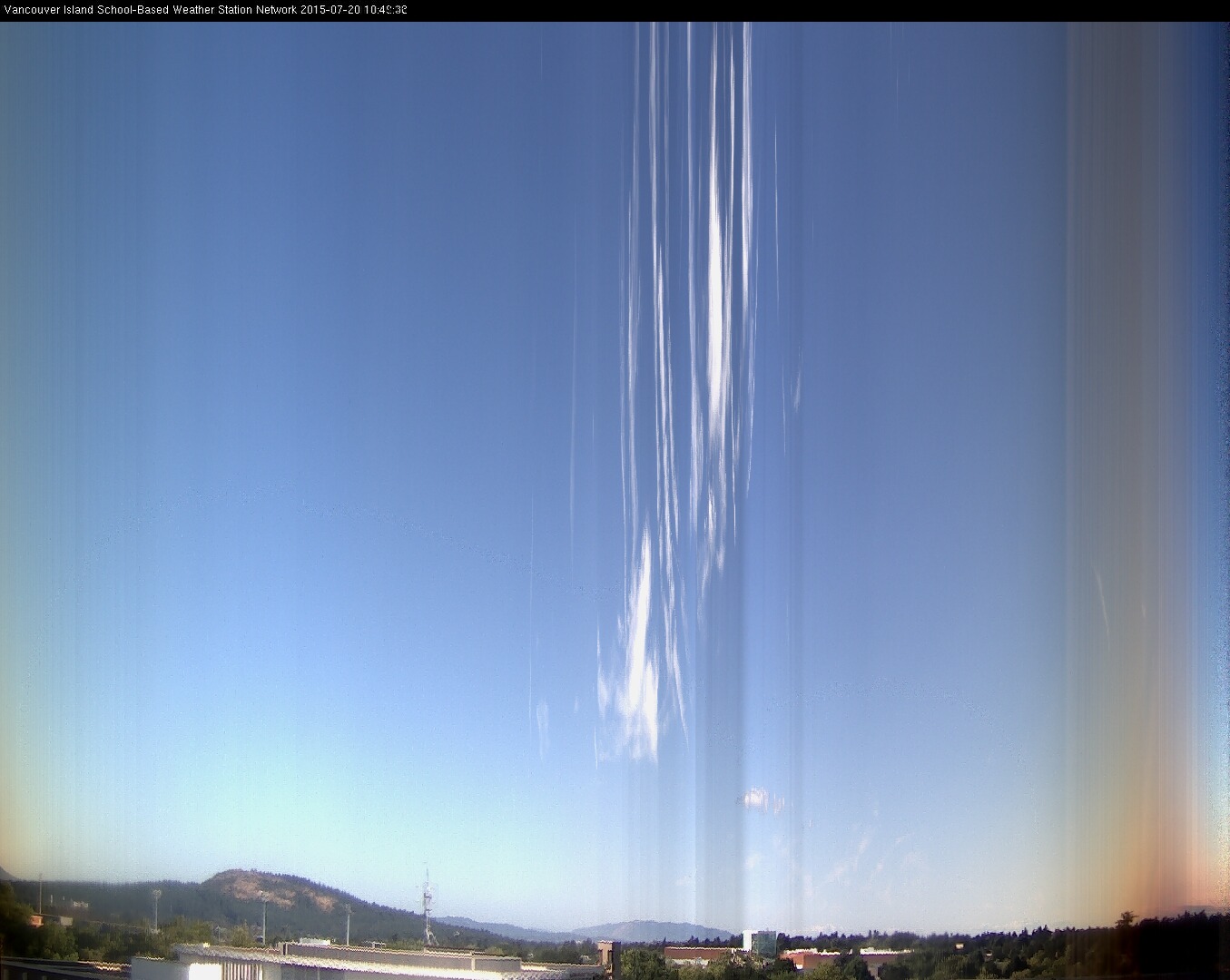 image of the sky seen from UVic, each column of pixels is a different minute, keogram