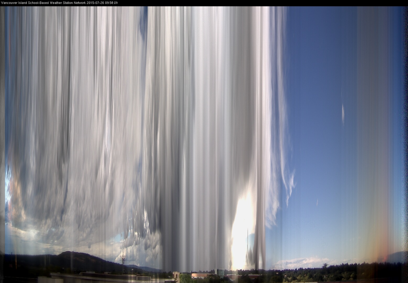 image of the sky seen from UVic, each column of pixels is a different minute, keogram
