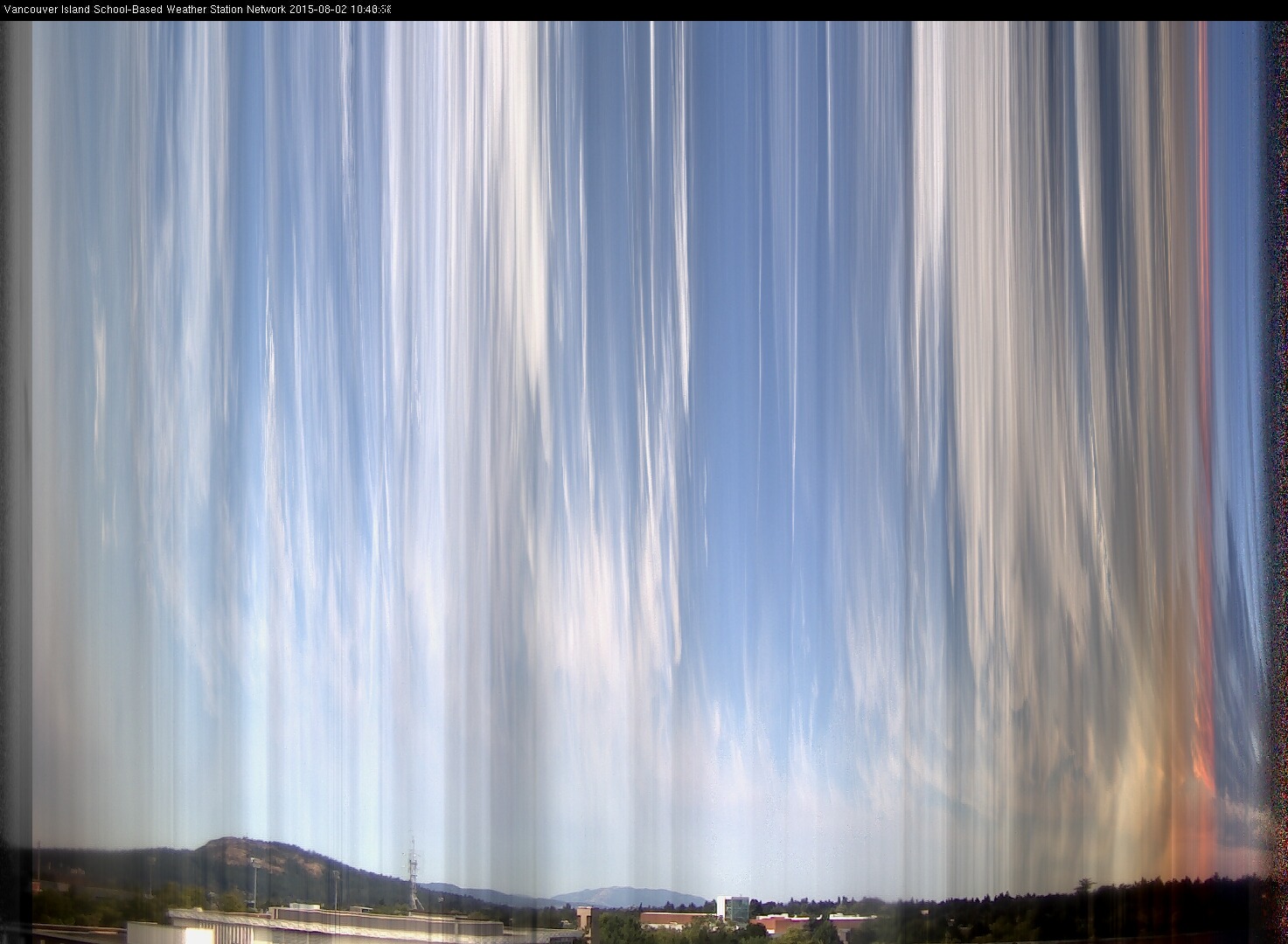 image of the sky seen from UVic, each column of pixels is a different minute, keogram