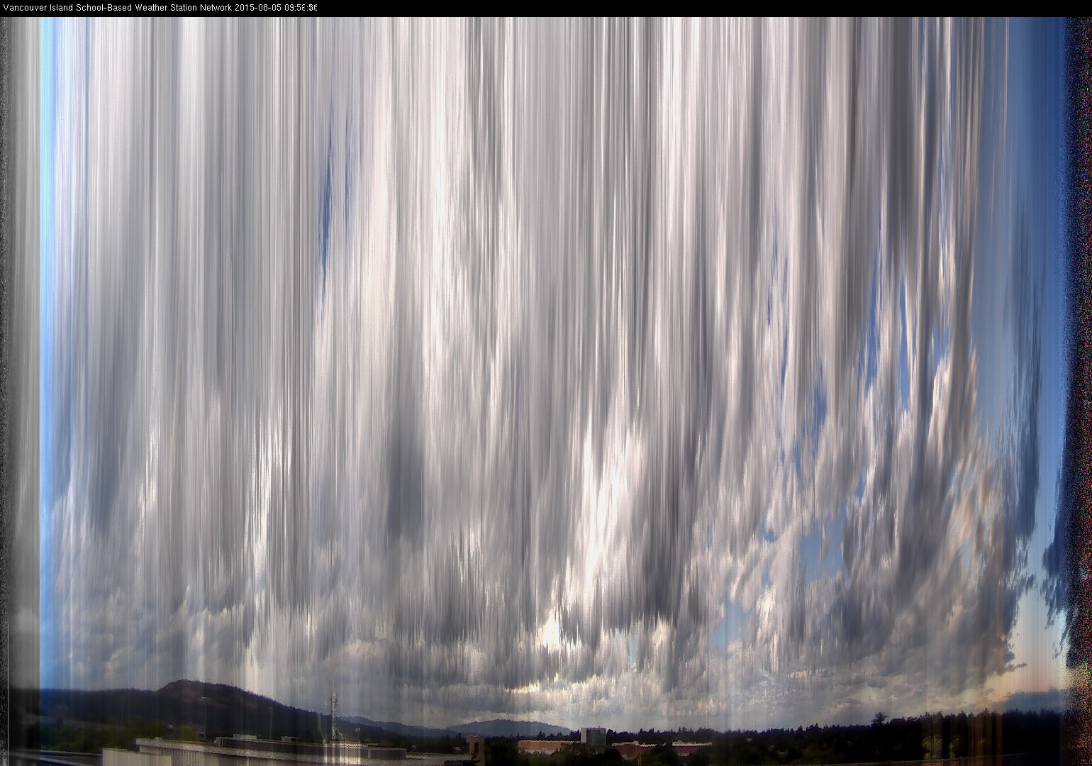 image of the sky seen from UVic, each column of pixels is a different minute, keogram