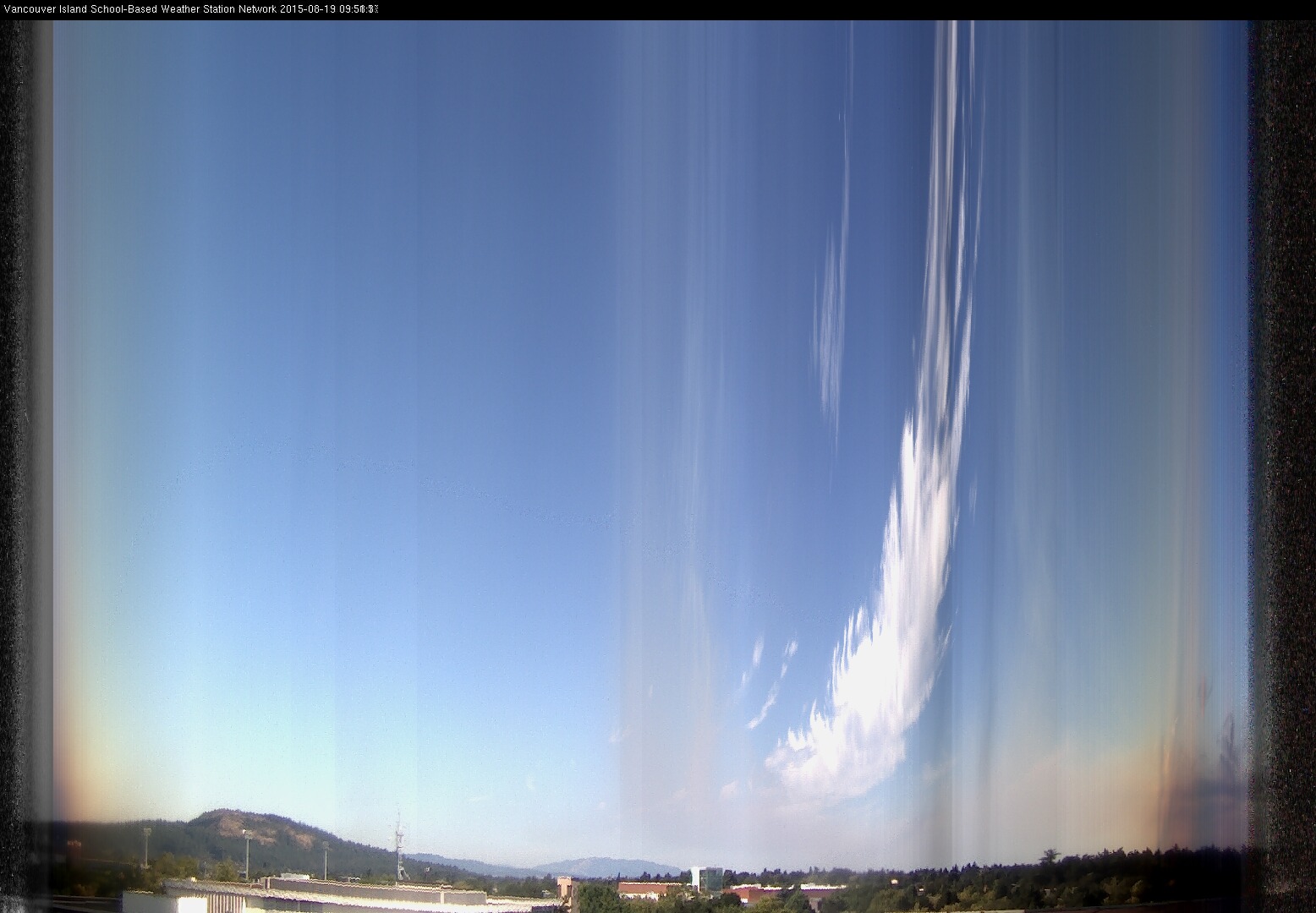 image of the sky seen from UVic, each column of pixels is a different minute, keogram
