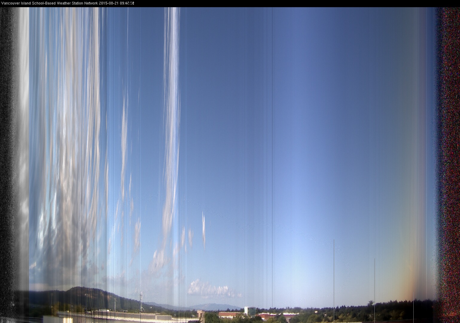 image of the sky seen from UVic, each column of pixels is a different minute, keogram