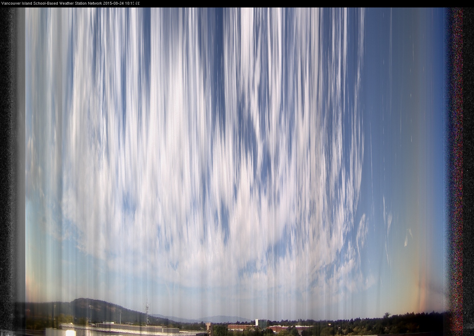 image of the sky seen from UVic, each column of pixels is a different minute, keogram