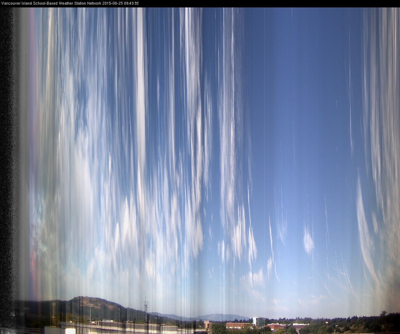 image of the sky seen from UVic, each column of pixels is a different minute, keogram