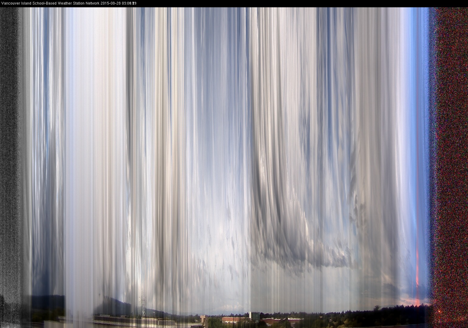 image of the sky seen from UVic, each column of pixels is a different minute, keogram