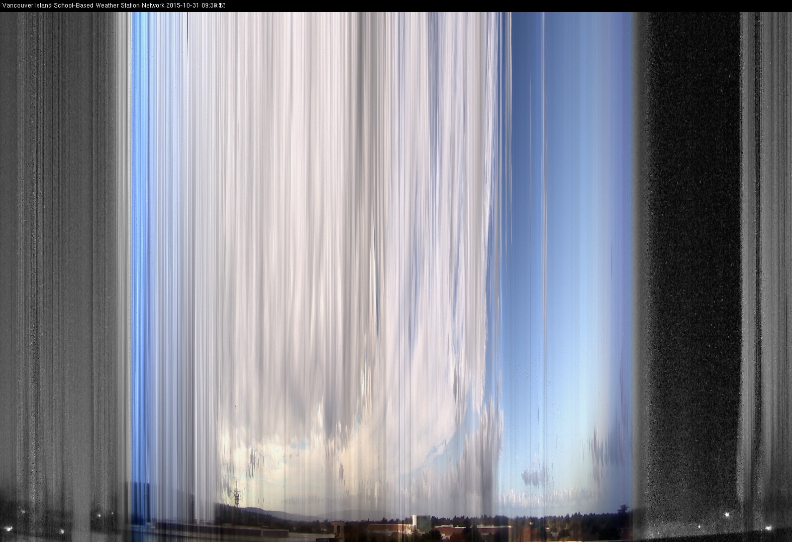 image of the sky seen from UVic, each column of pixels is a different minute, keogram