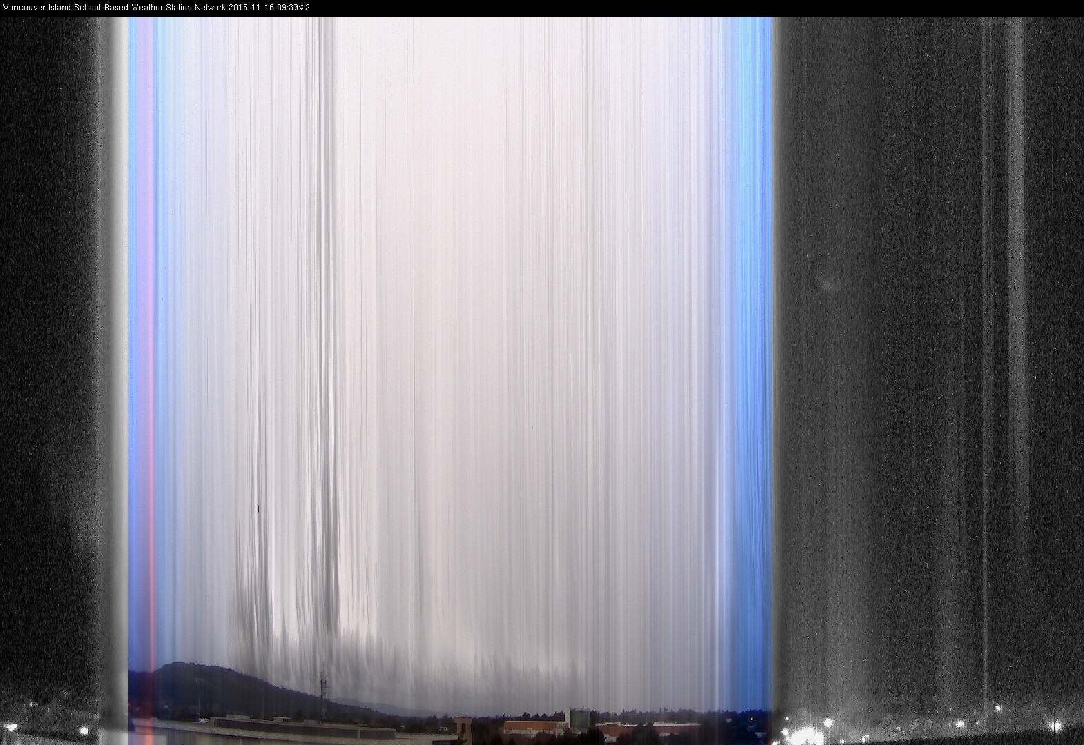 image of the sky seen from UVic, each column of pixels is a different minute, keogram