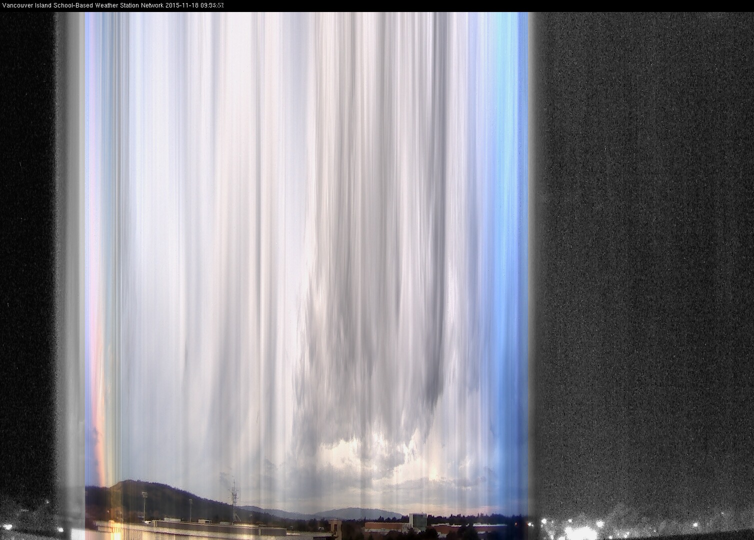image of the sky seen from UVic, each column of pixels is a different minute, keogram