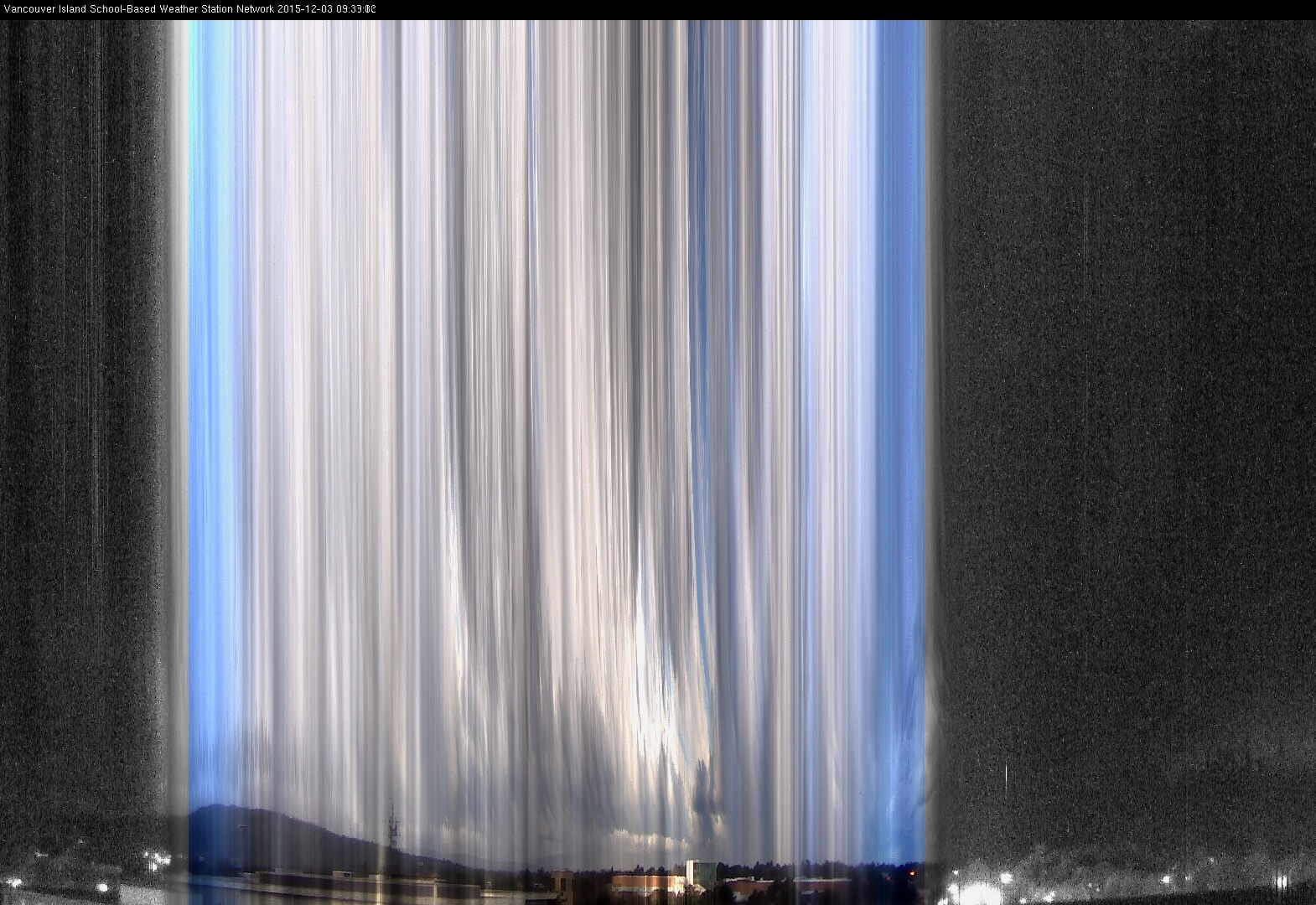 image of the sky seen from UVic, each column of pixels is a different minute, keogram