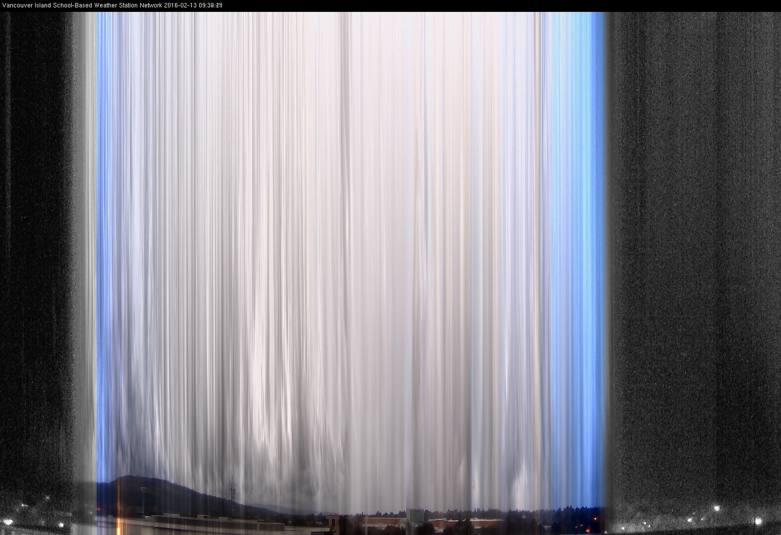 image of the sky seen from UVic, each column of pixels is a different minute, keogram