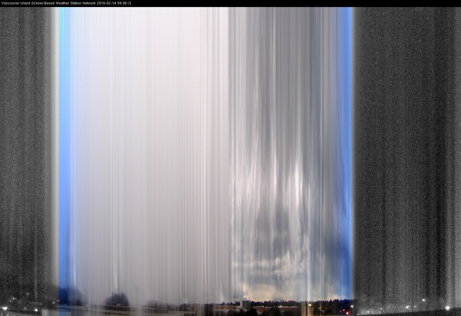 image of the sky seen from UVic, each column of pixels is a different minute, keogram
