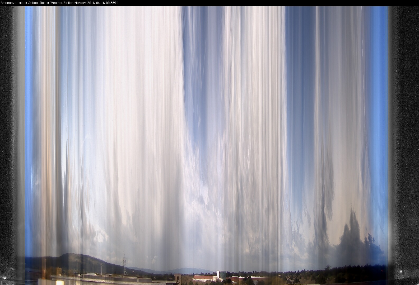 image of the sky seen from UVic, each column of pixels is a different minute, keogram