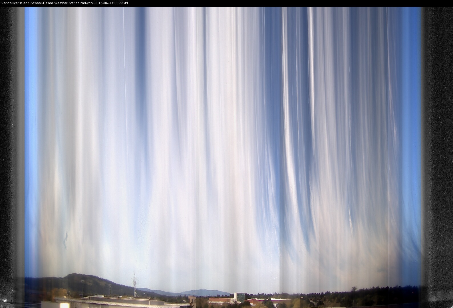image of the sky seen from UVic, each column of pixels is a different minute, keogram