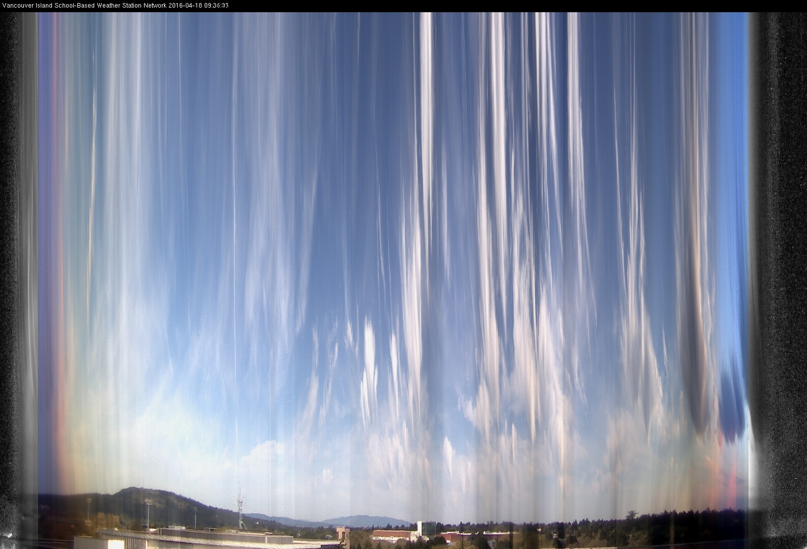 image of the sky seen from UVic, each column of pixels is a different minute, keogram