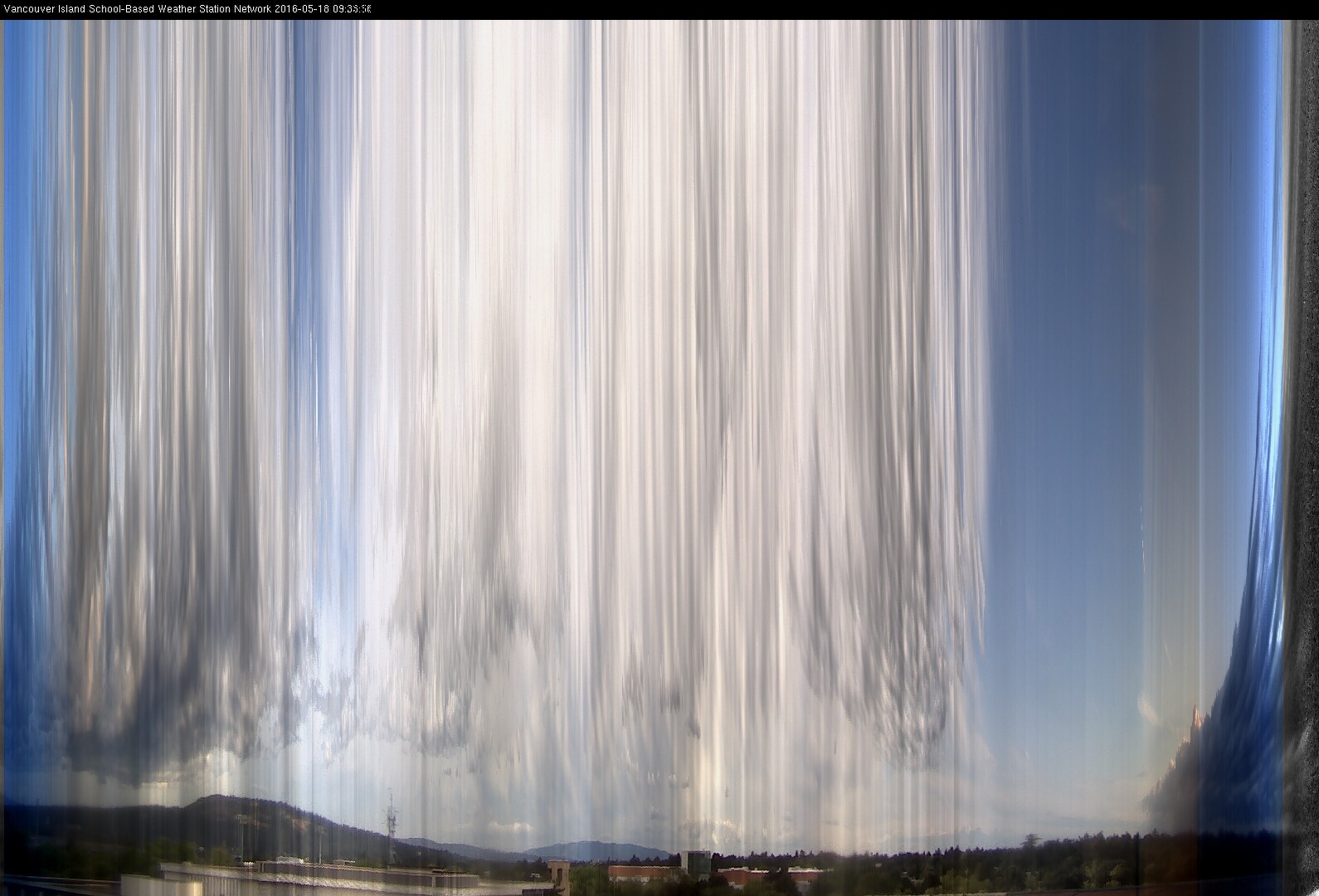 image of the sky seen from UVic, each column of pixels is a different minute, keogram