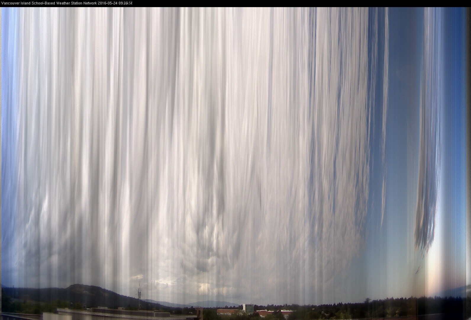 image of the sky seen from UVic, each column of pixels is a different minute, keogram