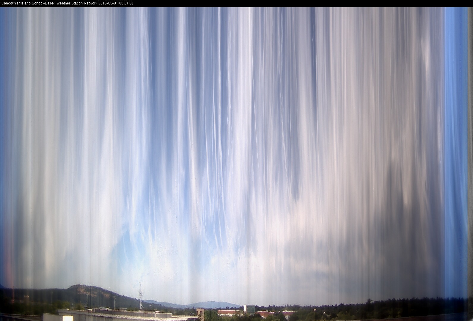 image of the sky seen from UVic, each column of pixels is a different minute, keogram