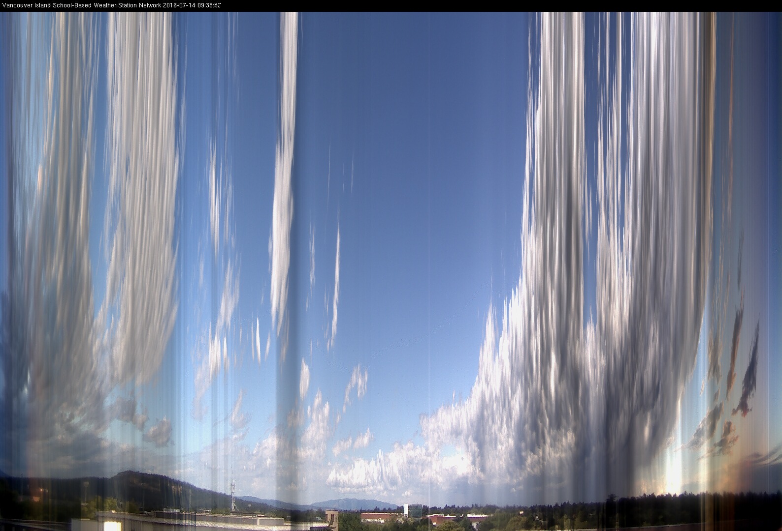 image of the sky seen from UVic, each column of pixels is a different minute, keogram