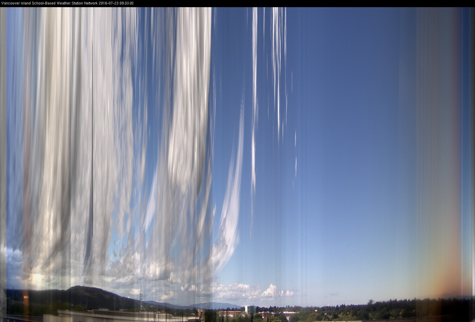 image of the sky seen from UVic, each column of pixels is a different minute, keogram