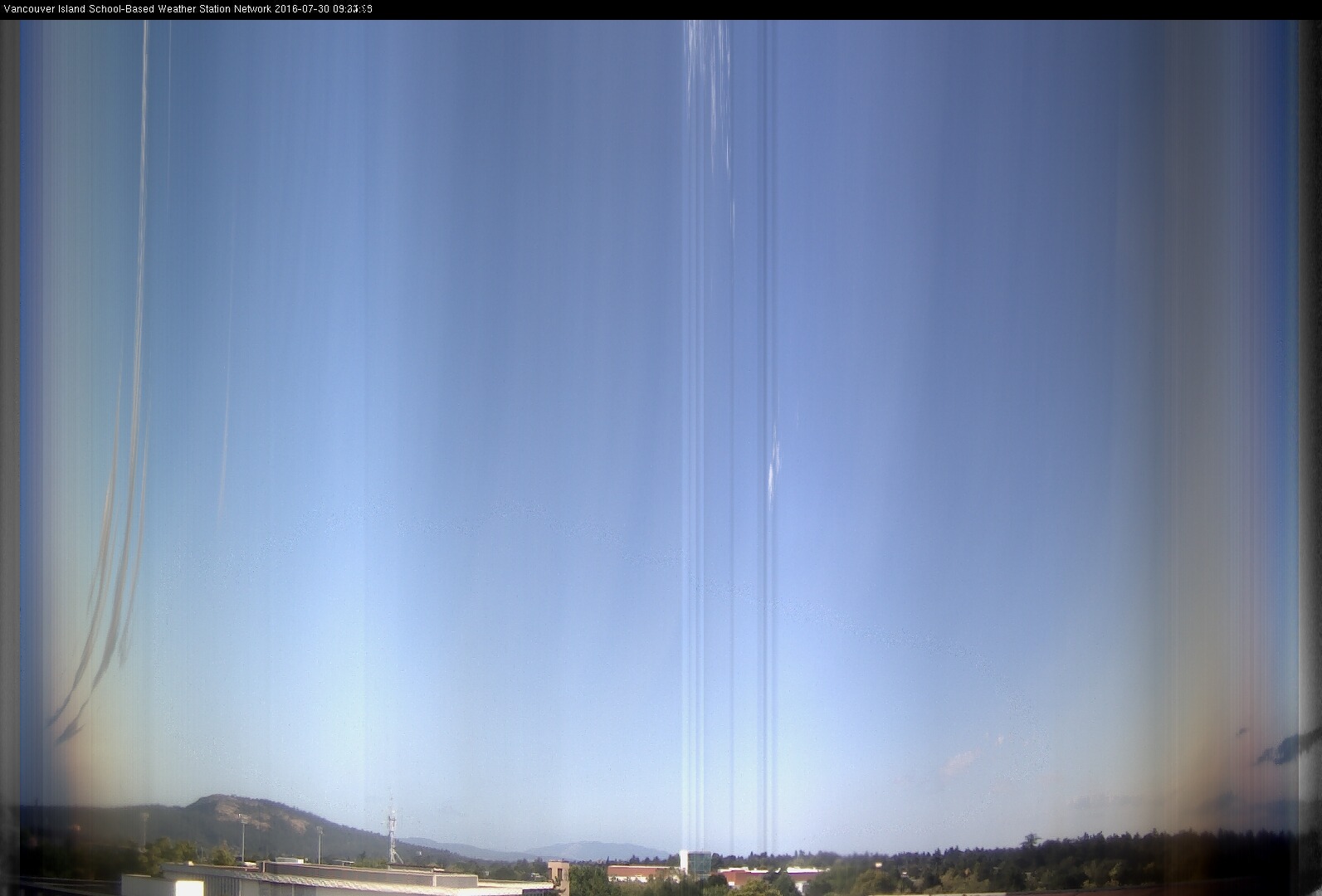 image of the sky seen from UVic, each column of pixels is a different minute, keogram